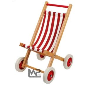 עגלת בובה  עץ אדום לבן